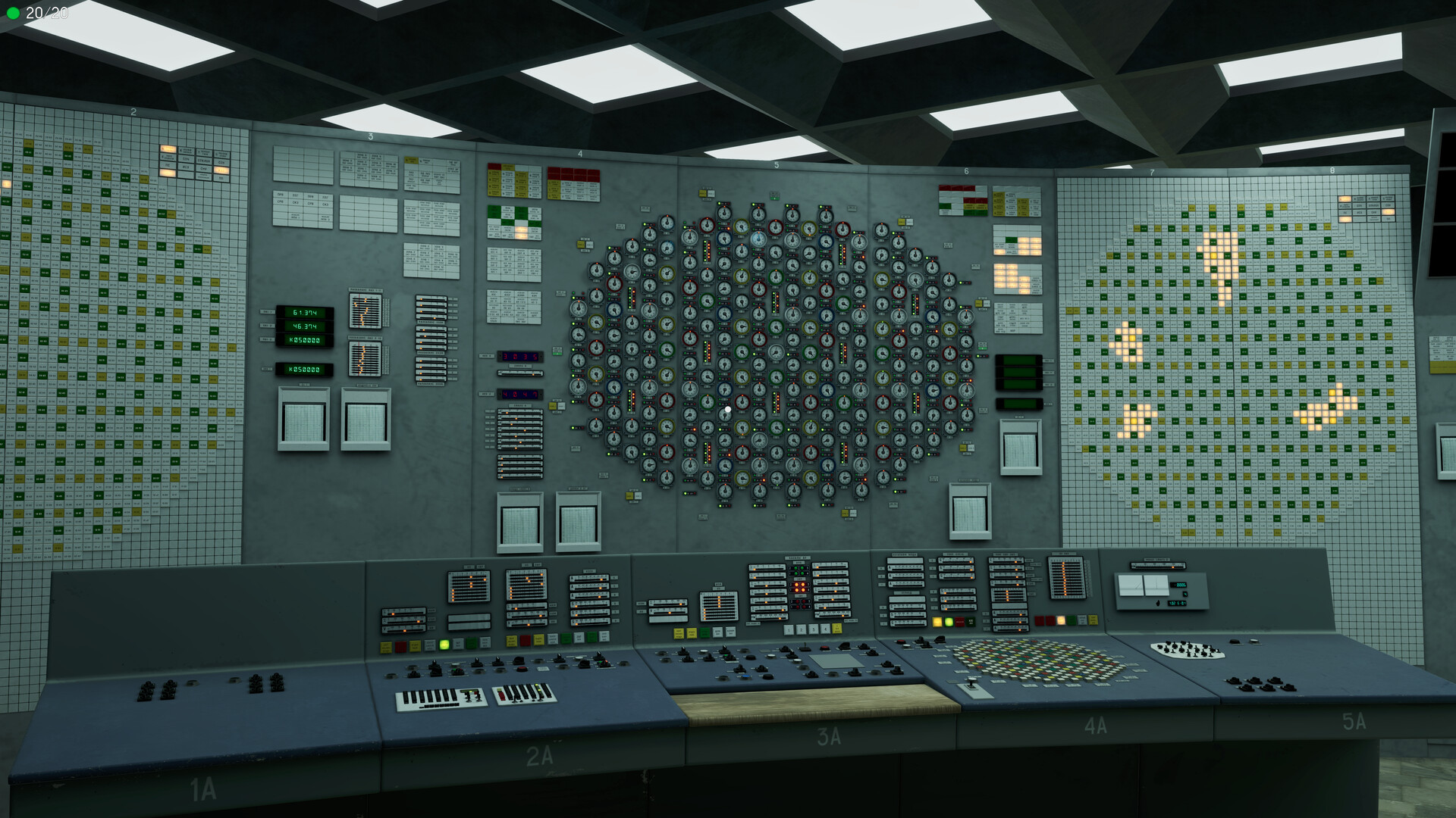The detailed Reactor 4 control room in Chernobyl: Simulator, lined with gauges and operating panels